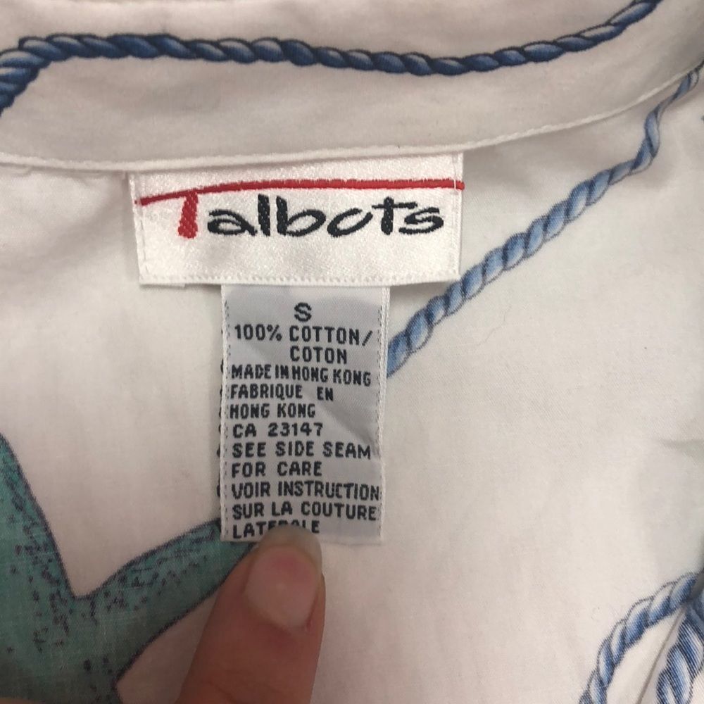Talbots Nautical Shell Chain Button Down Blouse S - image 2